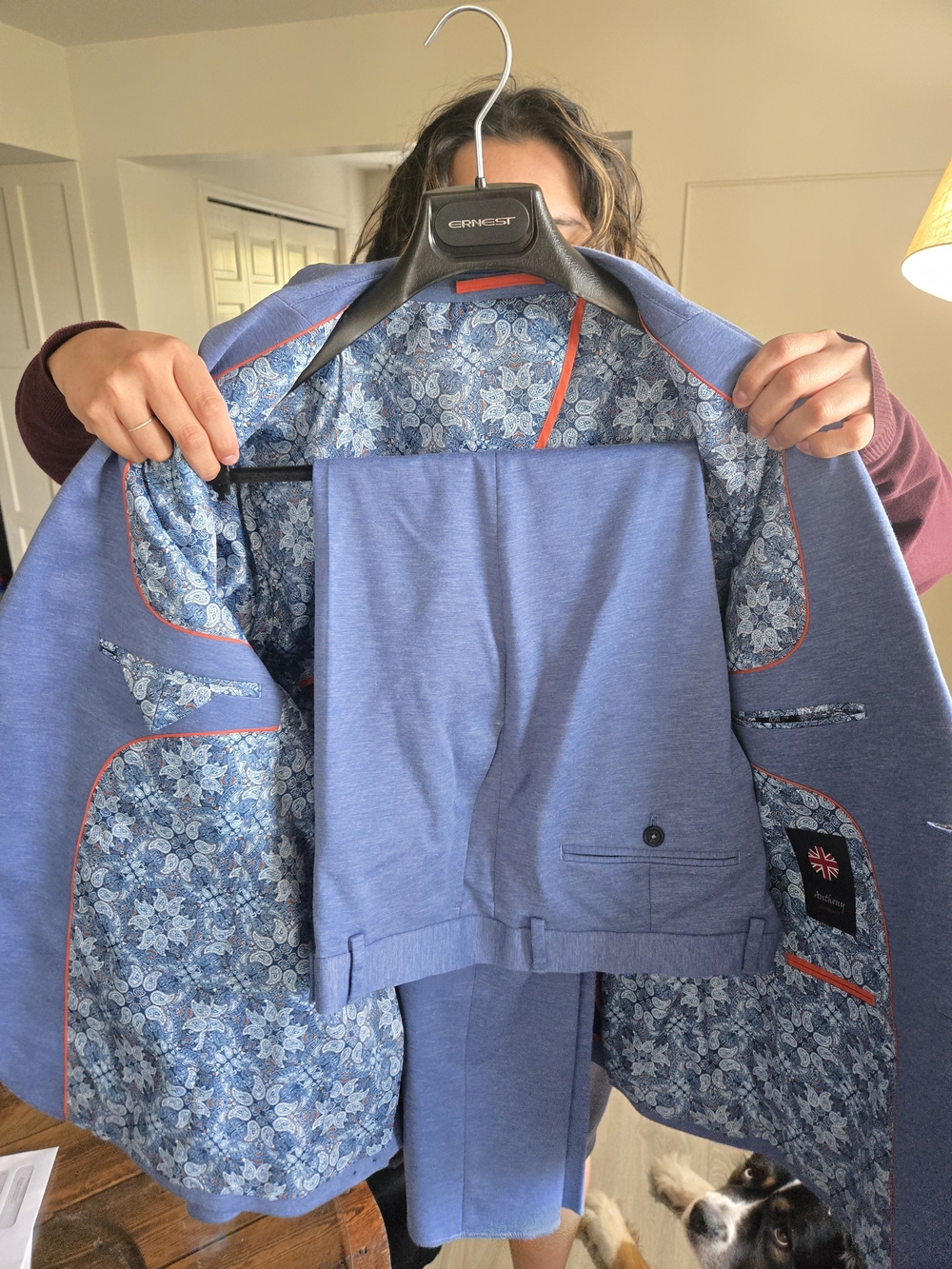 Light Blue Floral-Lined Suit Jacket and Pants